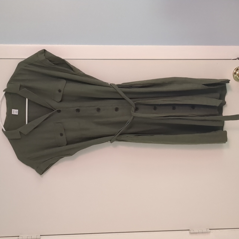 Olive Green Button-Front Shirt Dress